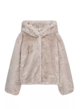 Cozy Faux Fur Hooded Jacket in Light Taupe - womens
